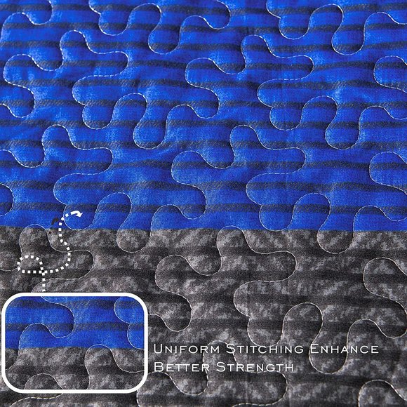 New 3 Pieces Blue Striped Alternative  Quilted Bedding Set,1 Quilt + 2 P… - Picture 8 of 12